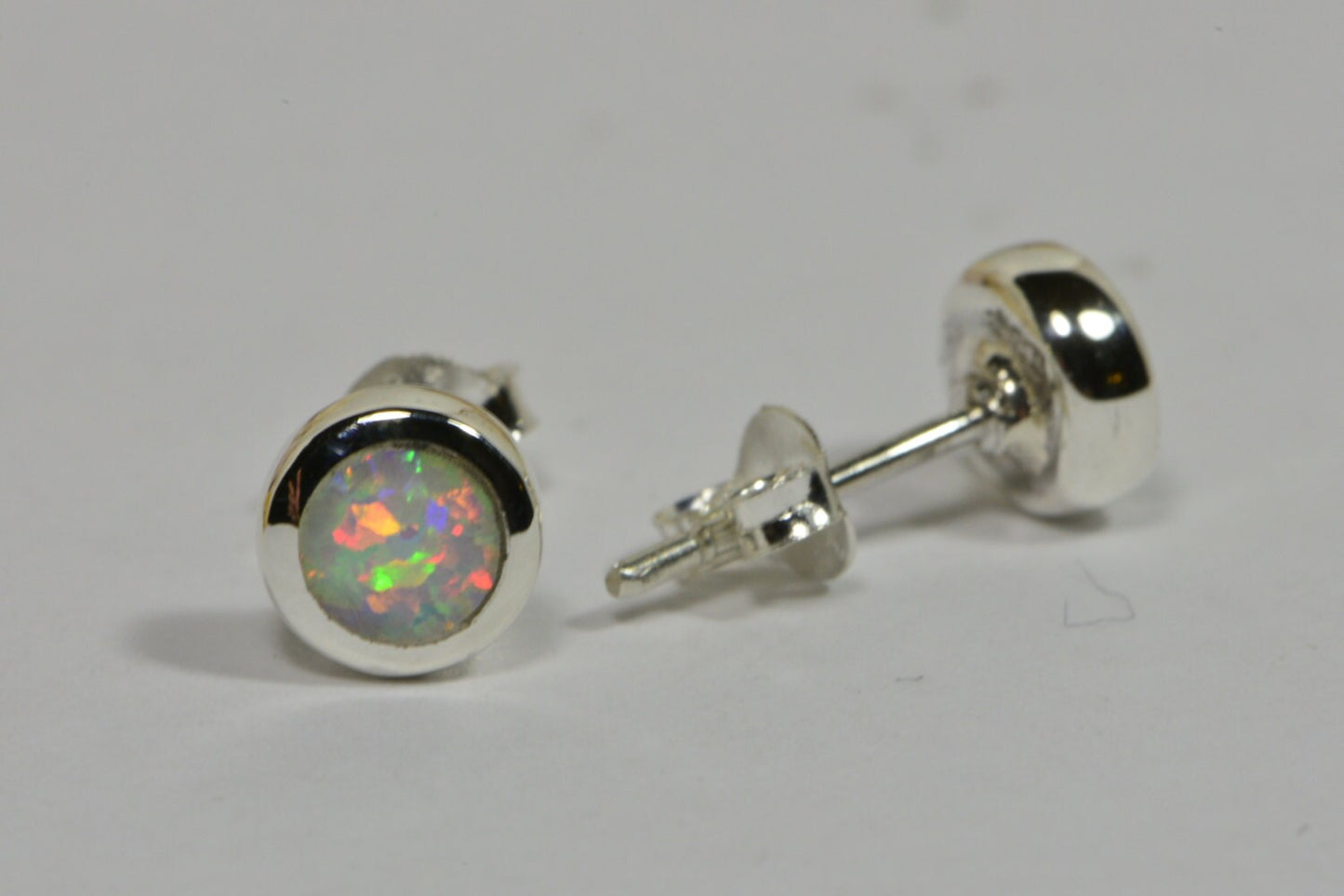 Sterling Silver Lab-Created Opal Post Earrings, 6.7mm
