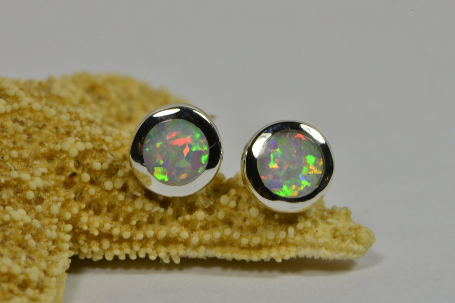 Sterling Silver Lab-Created Opal Post Earrings, 6.7mm