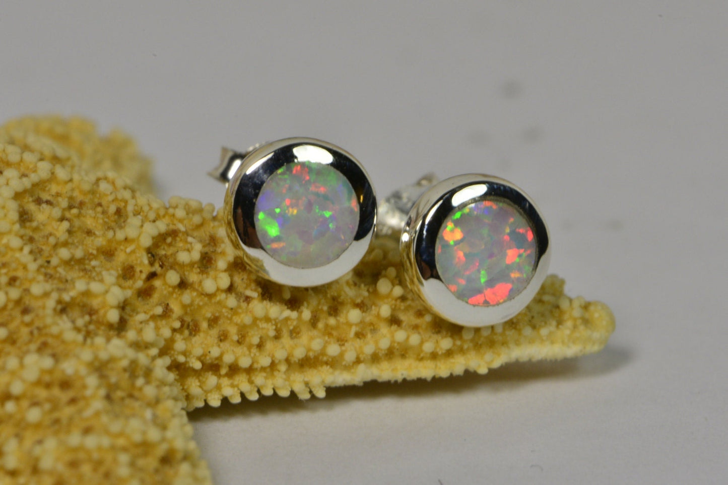 Sterling Silver Lab-Created Opal Post Earrings, 6.7mm