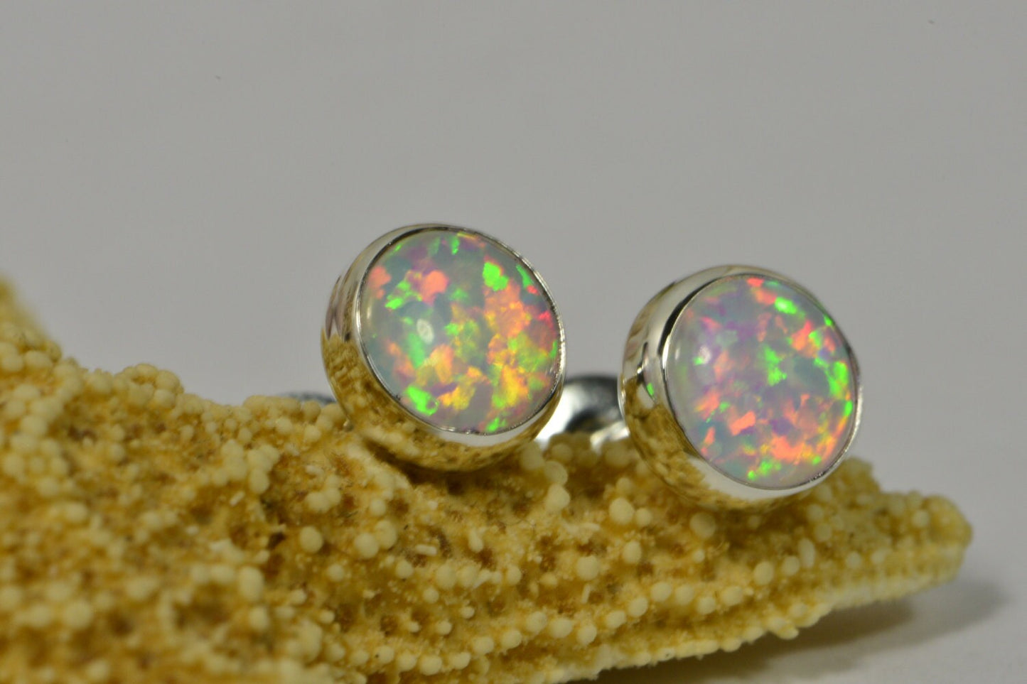 Sterling Silver Lab Opal Stud Earrings: Minimalist Post Earrings