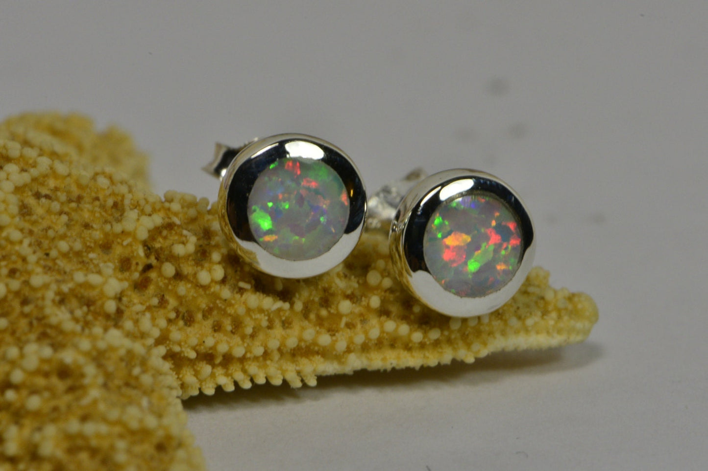 Sterling Silver Lab-Created Opal Post Earrings, 6.7mm
