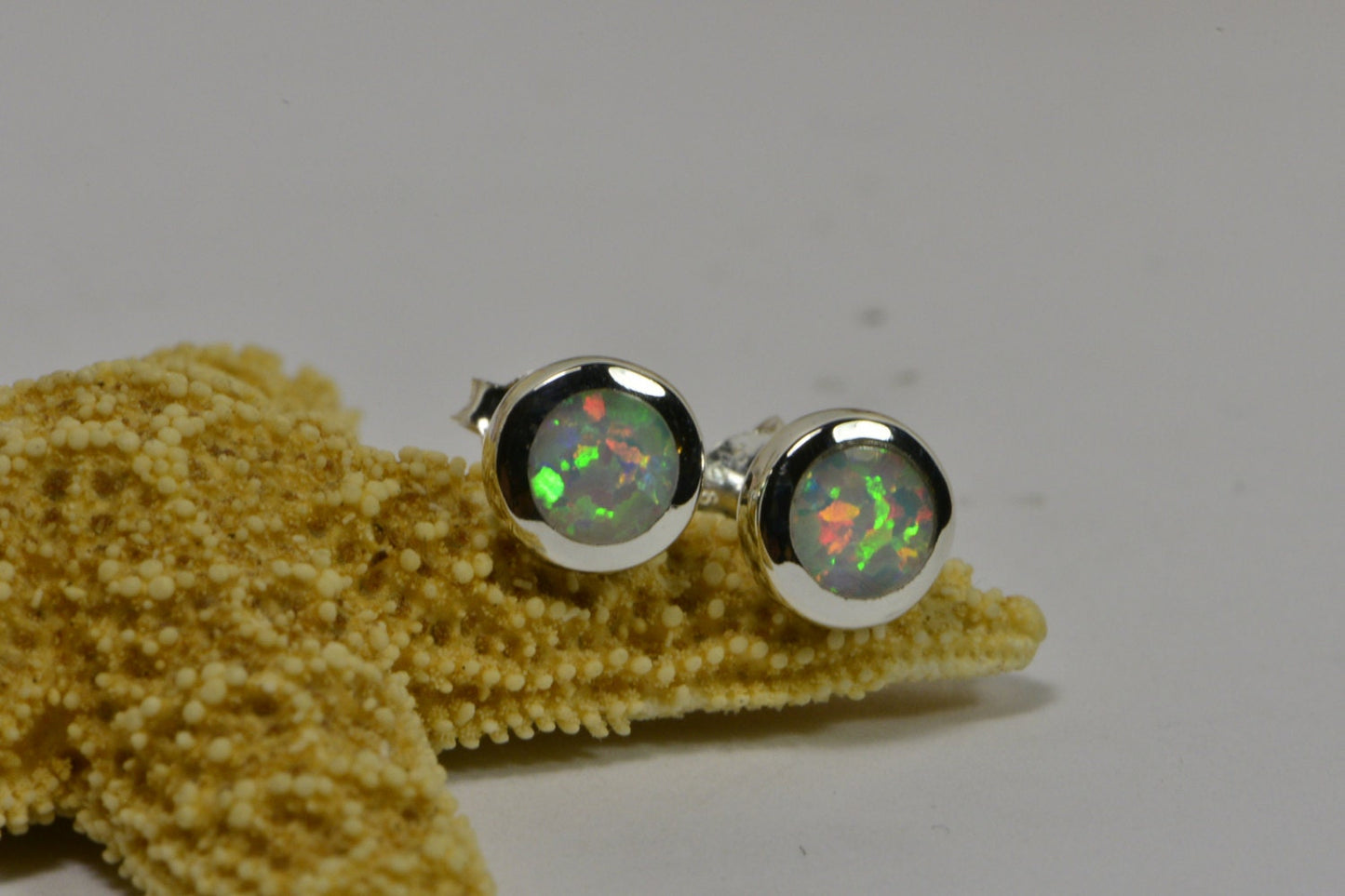 Sterling Silver Lab-Created Opal Post Earrings, 6.7mm