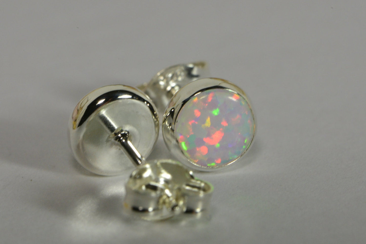 Sterling Silver Lab Opal Stud Earrings: Minimalist Post Earrings
