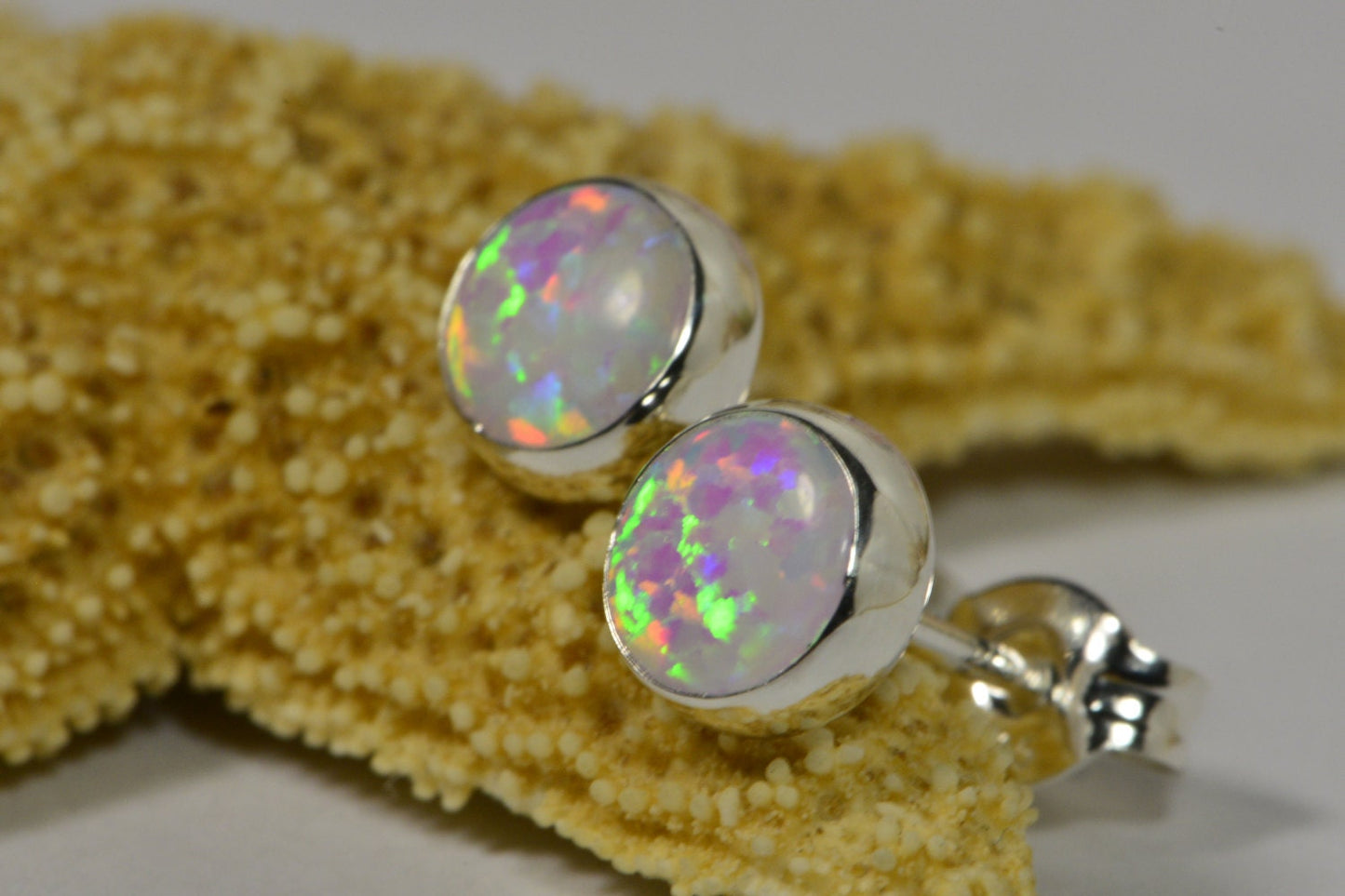 Sterling Silver Lab Opal Stud Earrings: Minimalist Post Earrings