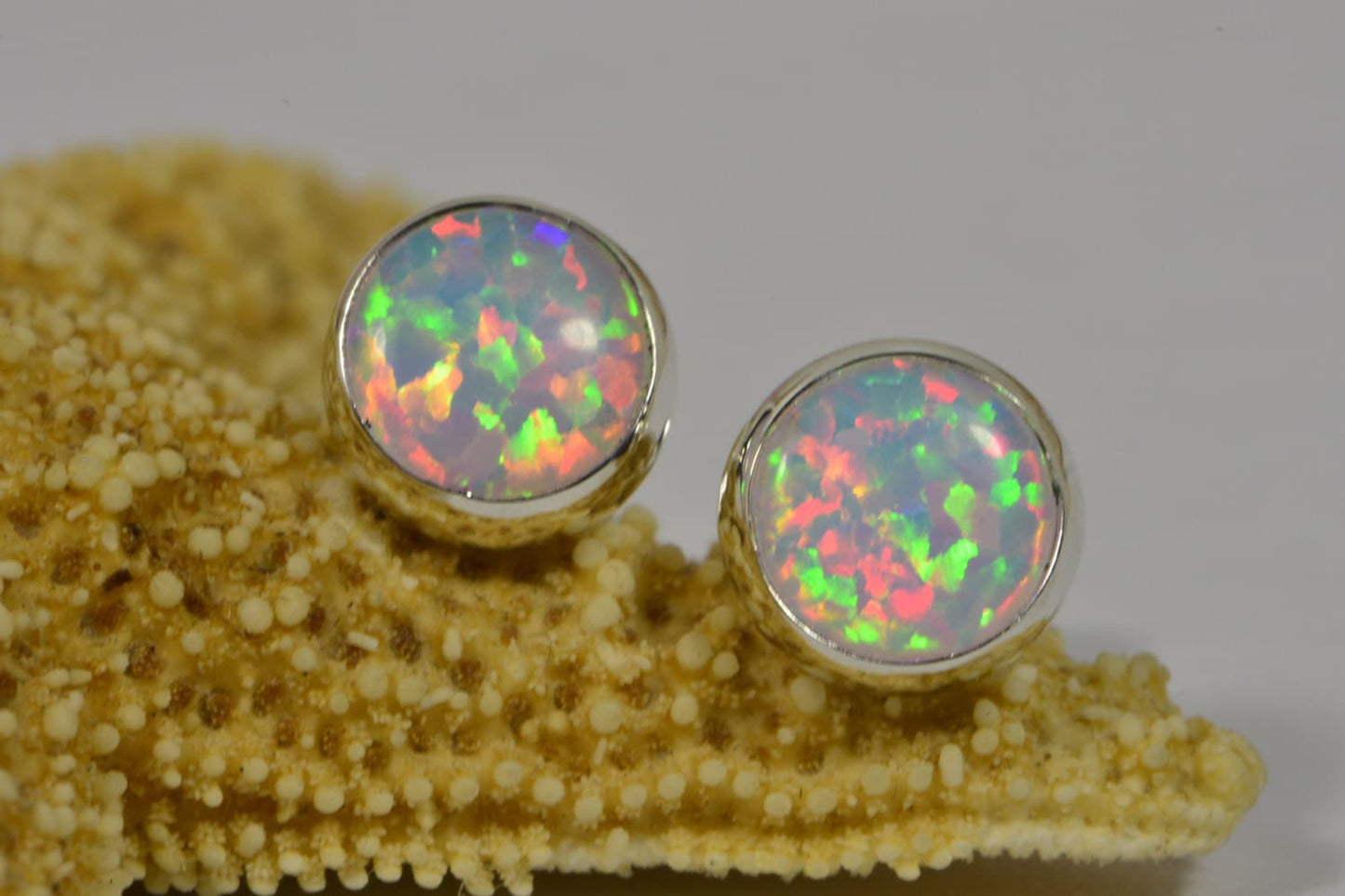 Sterling Silver Lab Opal Stud Earrings: Minimalist Post Earrings