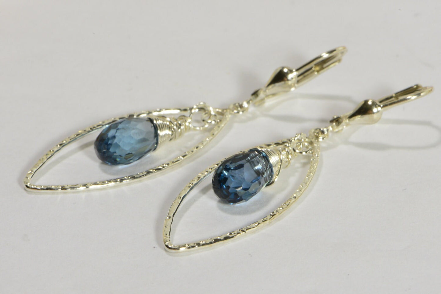 Handmade London Blue Topaz Earrings, Sterling Silver Lever Backs