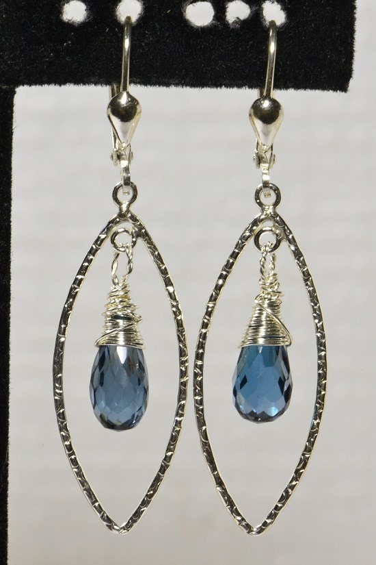 Handmade London Blue Topaz Earrings, Sterling Silver Lever Backs