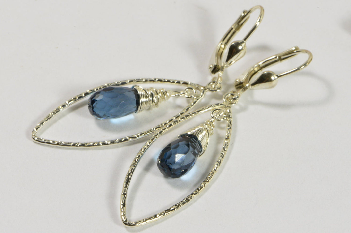 Handmade London Blue Topaz Earrings, Sterling Silver Lever Backs