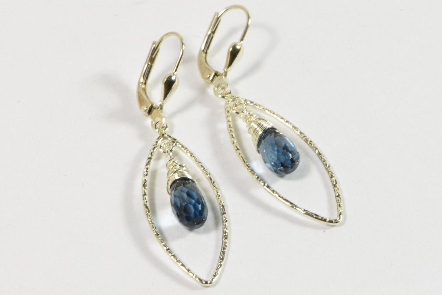 Handmade London Blue Topaz Earrings, Sterling Silver Lever Backs