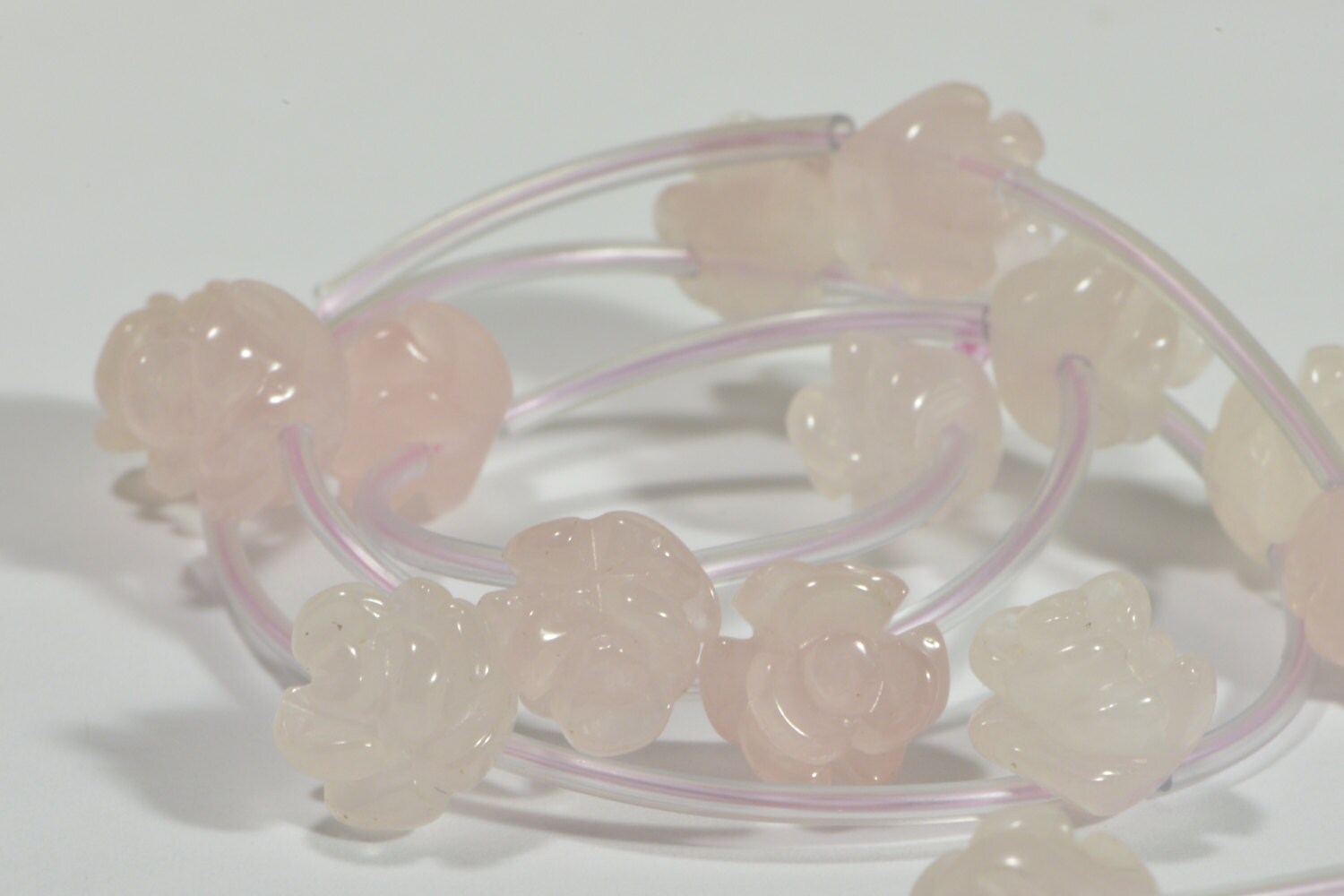 Rose Quartz 10mm 2 Beads Carved Rose Natural Gemstone Bead Jewelry Making Supplies