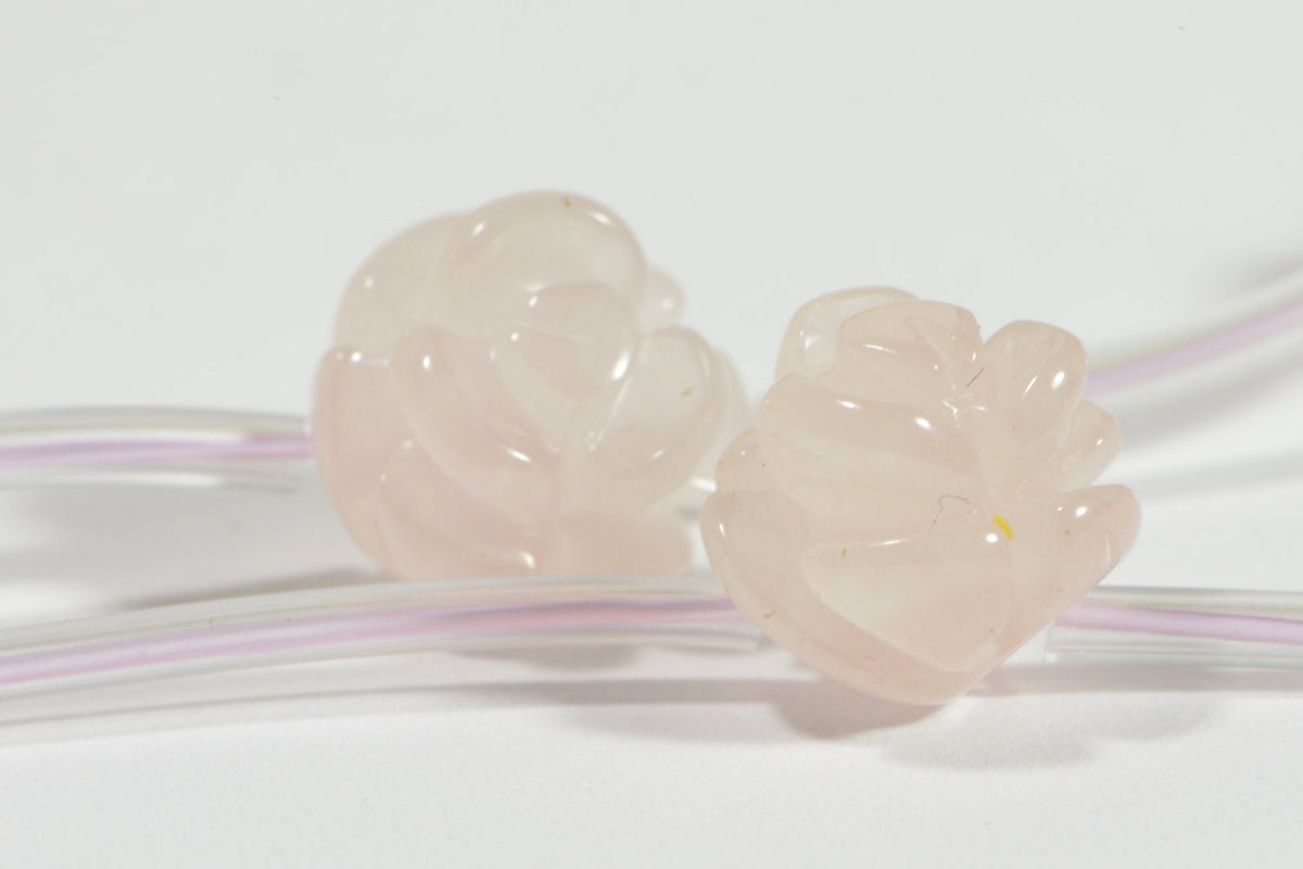 Rose Quartz 10mm 2 Beads Carved Rose Natural Gemstone Bead Jewelry Making Supplies