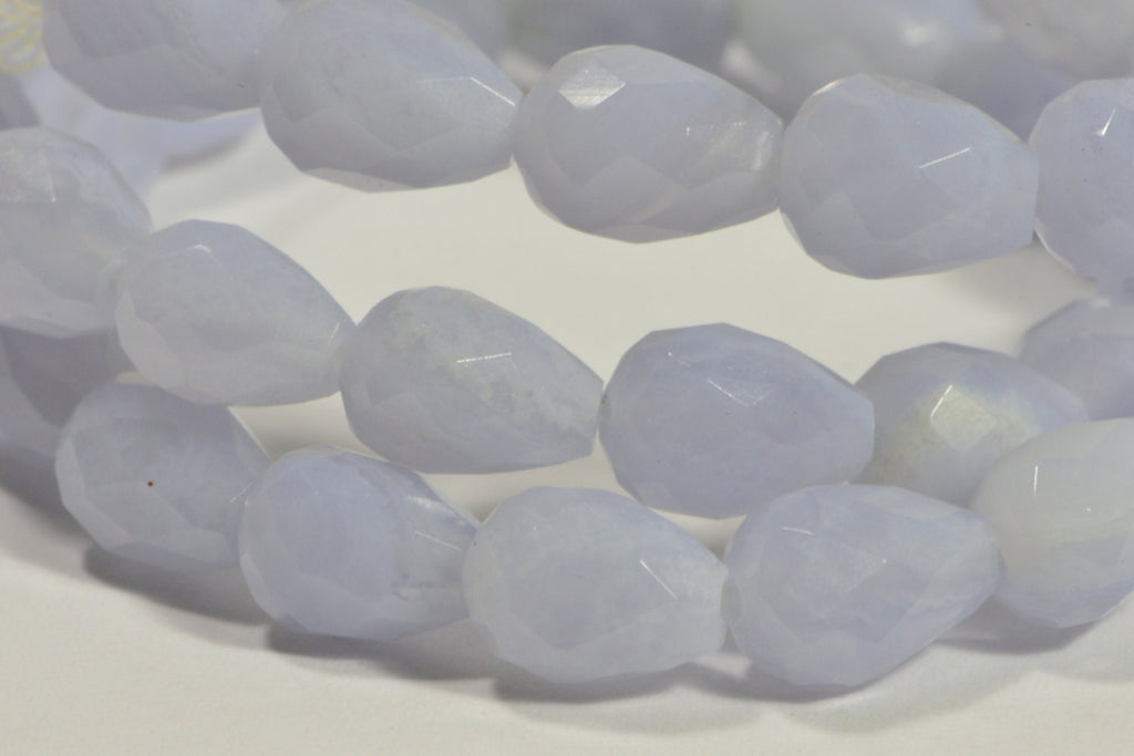 Faceted Blue Lace Agate Beads: Teardrop Gemstone, 9x6.5mm (4 Beads)