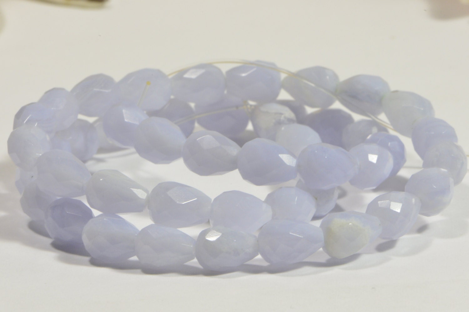 Faceted Blue Lace Agate Beads: Teardrop Gemstone, 9x6.5mm (4 Beads)
