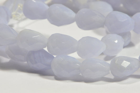 Faceted Blue Lace Agate Beads: Teardrop Gemstone, 9x6.5mm (4 Beads)