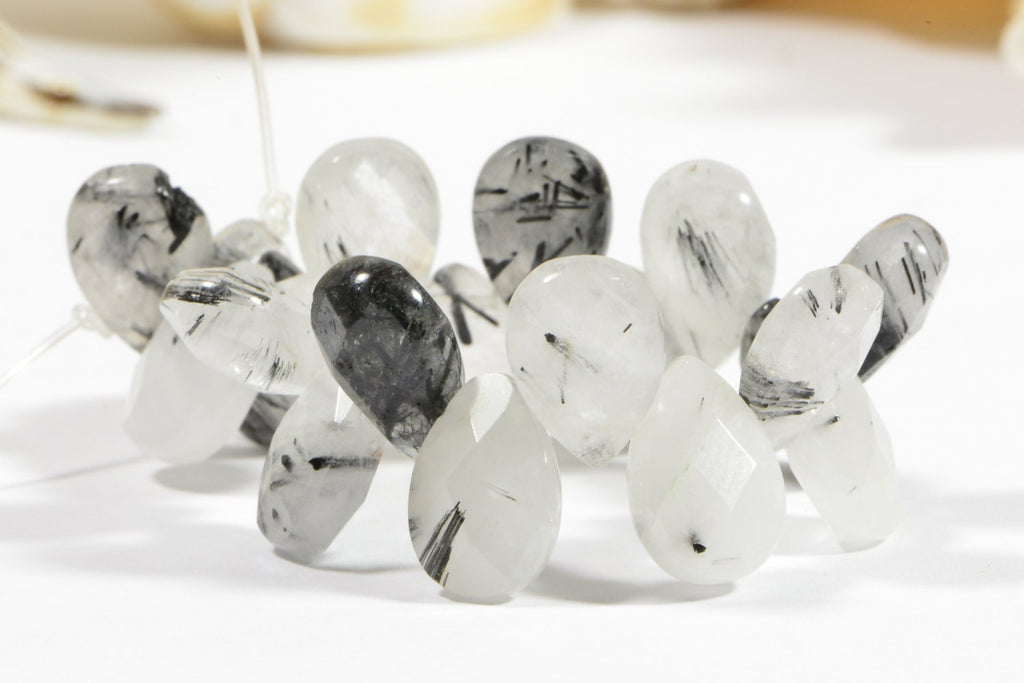 Faceted Rutilated Quartz Teardrop Beads: Natural Gemstone Jewelry Making (20 Beads)