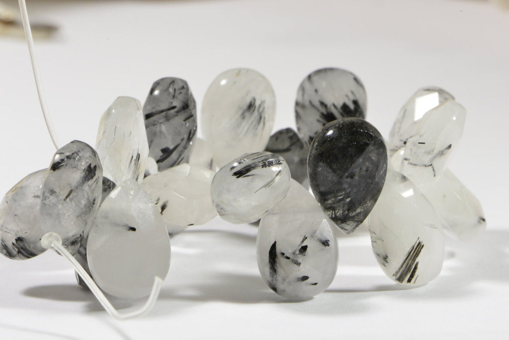 Faceted Rutilated Quartz Teardrop Beads: Natural Gemstone Jewelry Making (20 Beads)