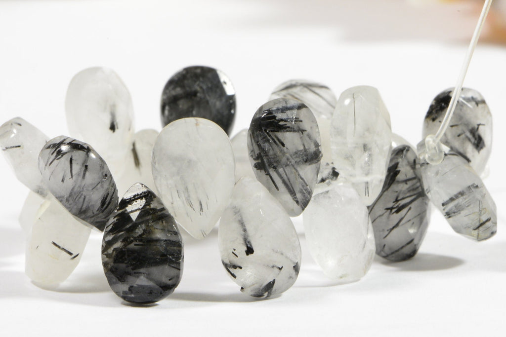 Faceted Rutilated Quartz Teardrop Beads: Natural Gemstone Jewelry Making (20 Beads)