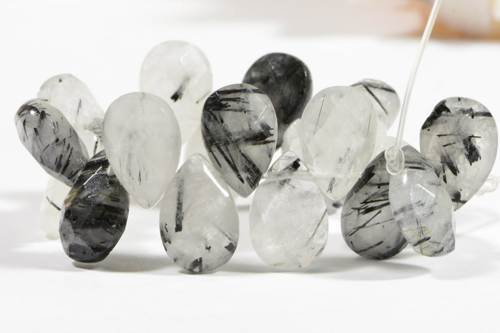 Faceted Rutilated Quartz Teardrop Beads: Natural Gemstone Jewelry Making (20 Beads)