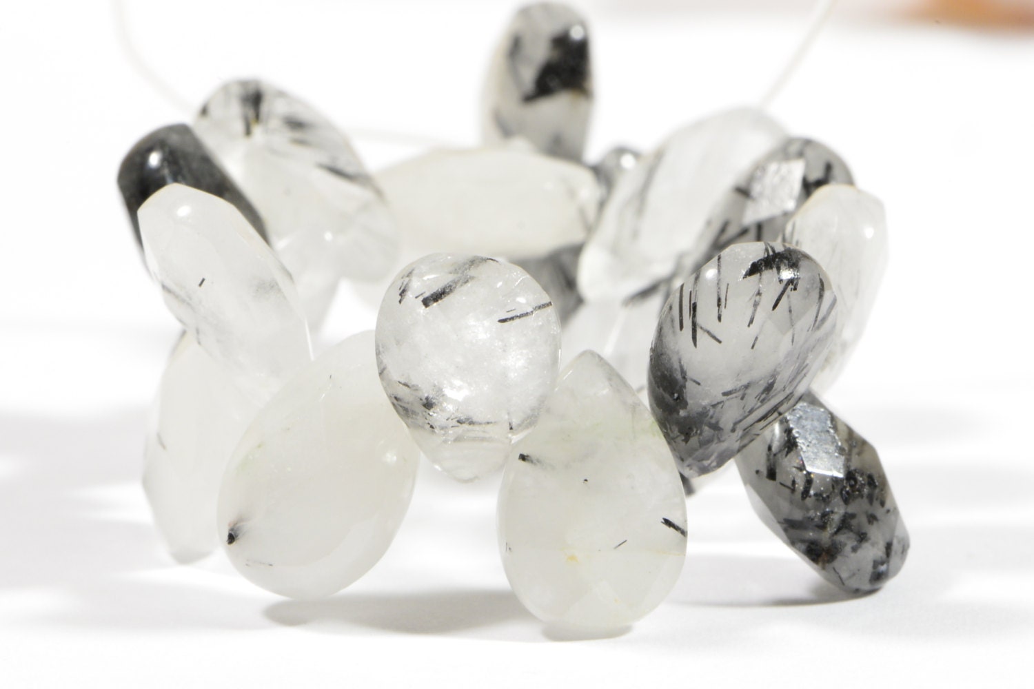 Faceted Rutilated Quartz Teardrop Beads: Natural Gemstone Jewelry Making (20 Beads)