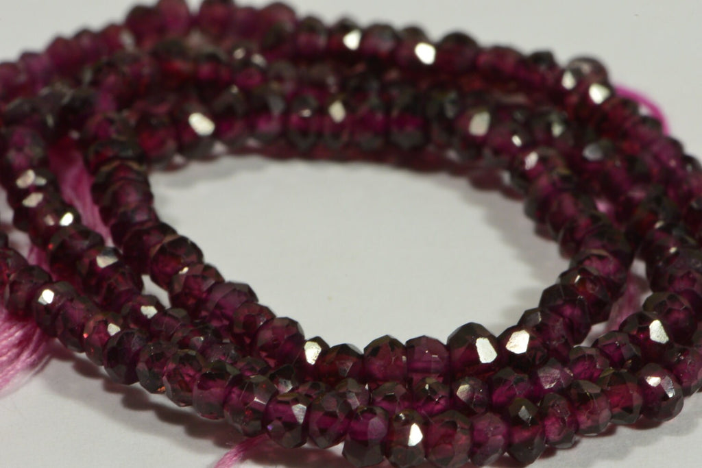 Rhodolite Garnet Beads: 3mm Faceted Rondelle, Deep Maroon Red