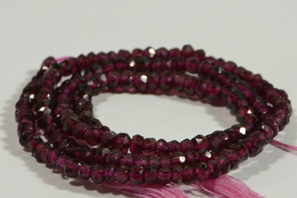 Rhodolite Garnet Beads: 3mm Faceted Rondelle, Deep Maroon Red