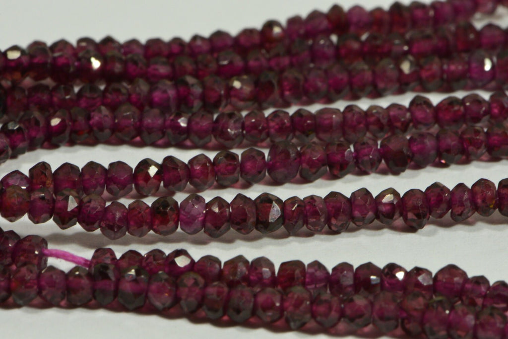Rhodolite Garnet Beads: 3mm Faceted Rondelle, Deep Maroon Red