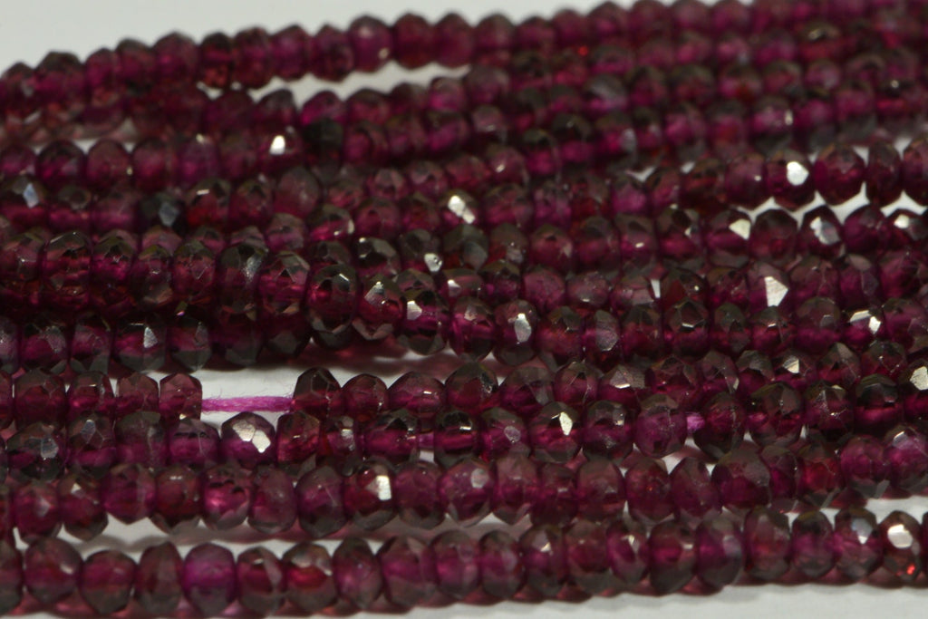 Rhodolite Garnet Beads: 3mm Faceted Rondelle, Deep Maroon Red
