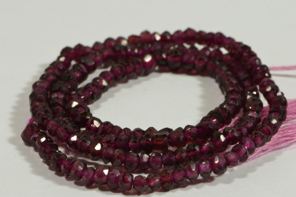 Rhodolite Garnet Beads: 3mm Faceted Rondelle, Deep Maroon Red