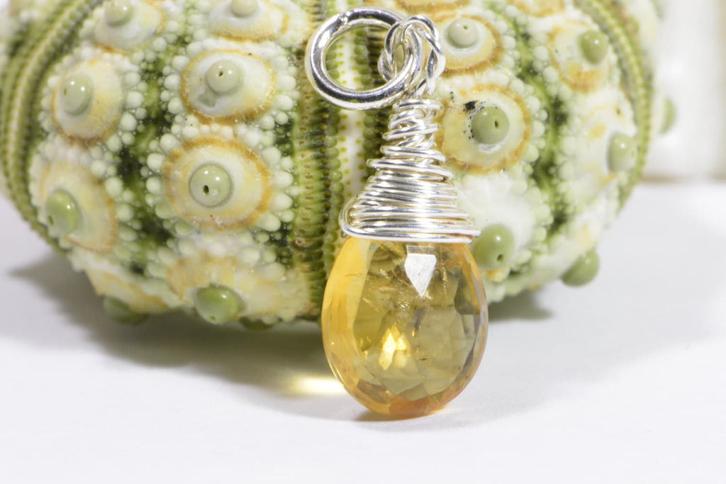 Birthstone Charm Natural Citrine Briolette A Wire wrapped on sterling silver Birthstone November