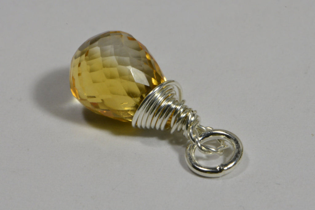 Sterling Silver Wire Wrapped Citrine Teardrop Dangle: Birthstone Pendant