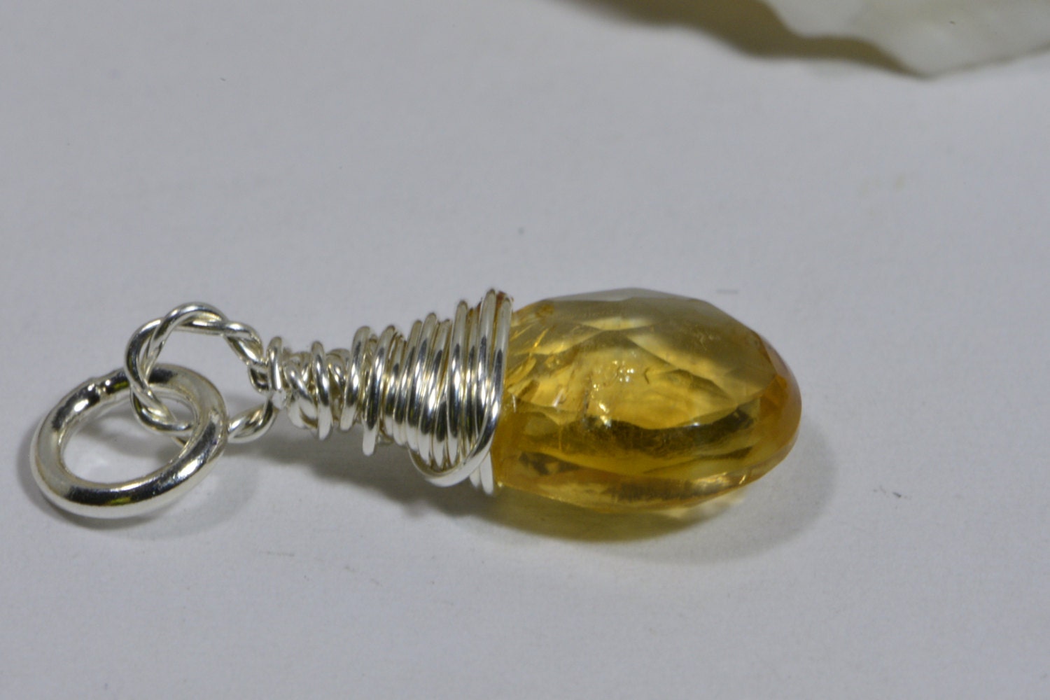 Birthstone Charm Natural Citrine Briolette A Wire wrapped on sterling silver Birthstone November