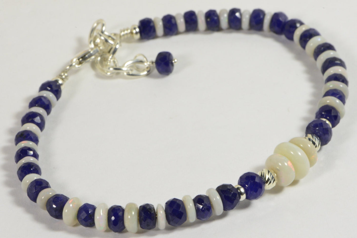 Australian White Opal & Sapphire Sterling Silver Bracelet
