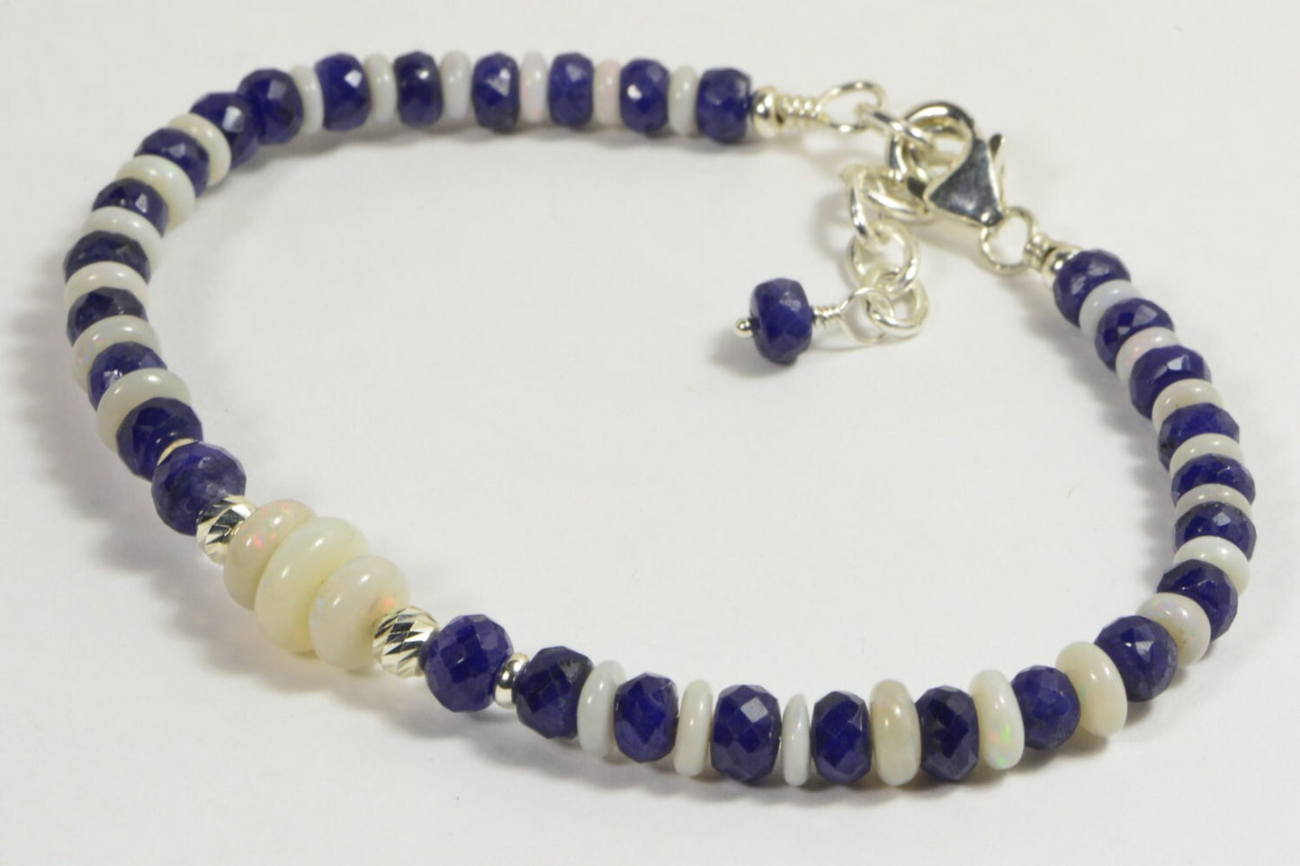 Australian White Opal & Sapphire Sterling Silver Bracelet