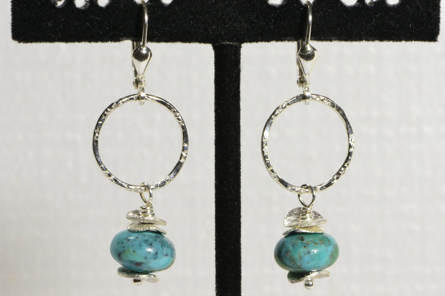 Nevada Turquoise Earrings, Handmade Sterling Silver Lever Backs