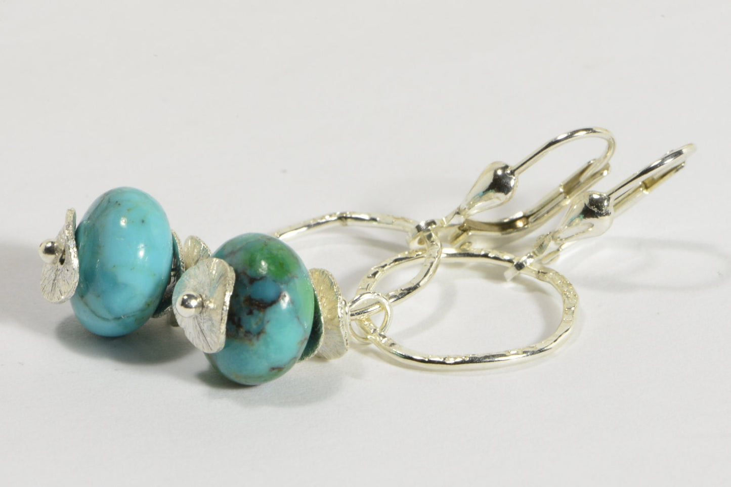 Nevada Turquoise Earrings, Handmade Sterling Silver Lever Backs
