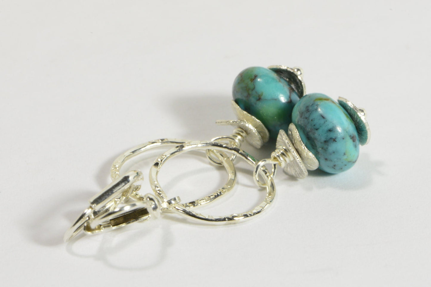 Nevada Turquoise Earrings, Handmade Sterling Silver Lever Backs