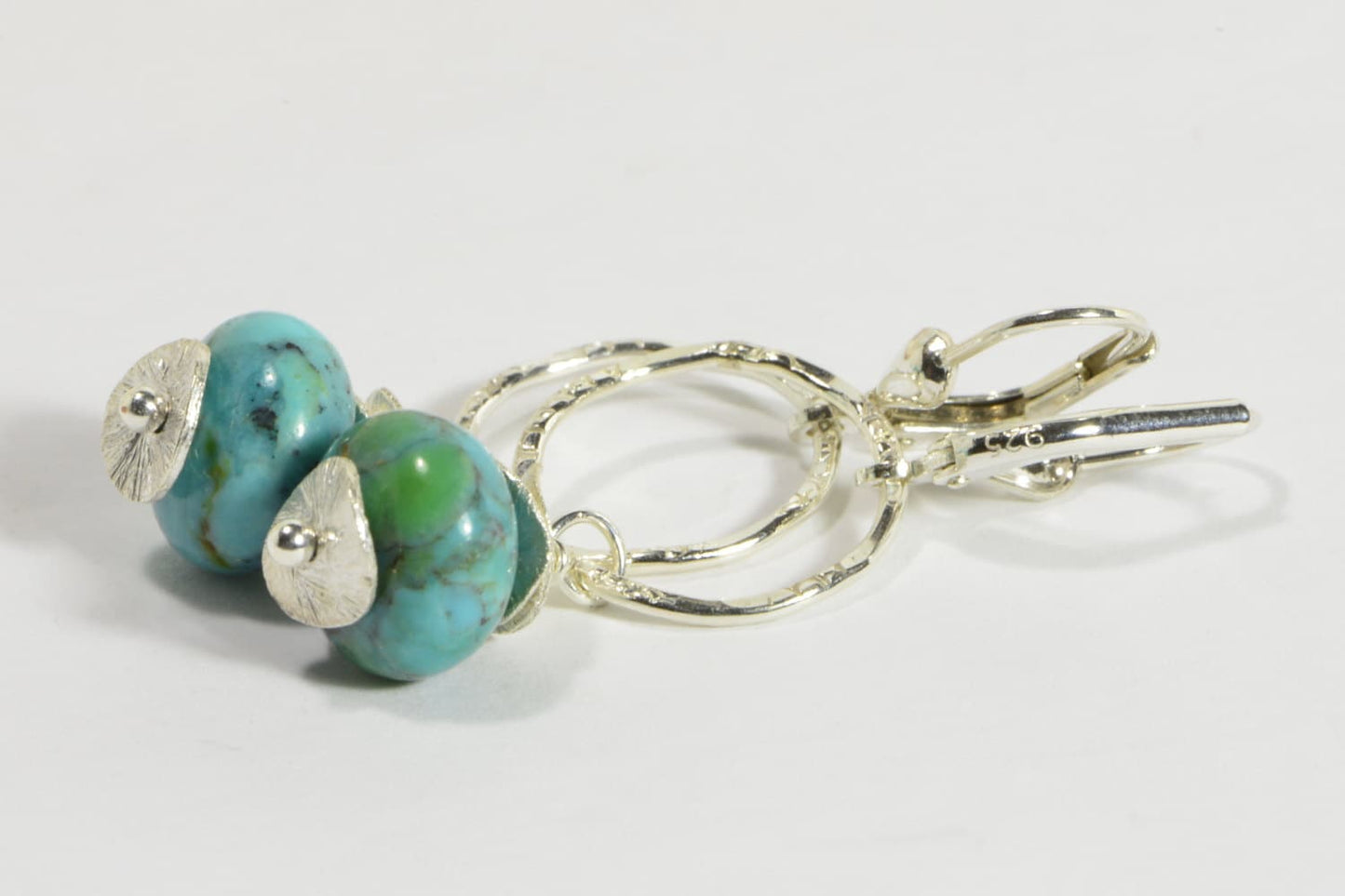 Nevada Turquoise Earrings, Handmade Sterling Silver Lever Backs