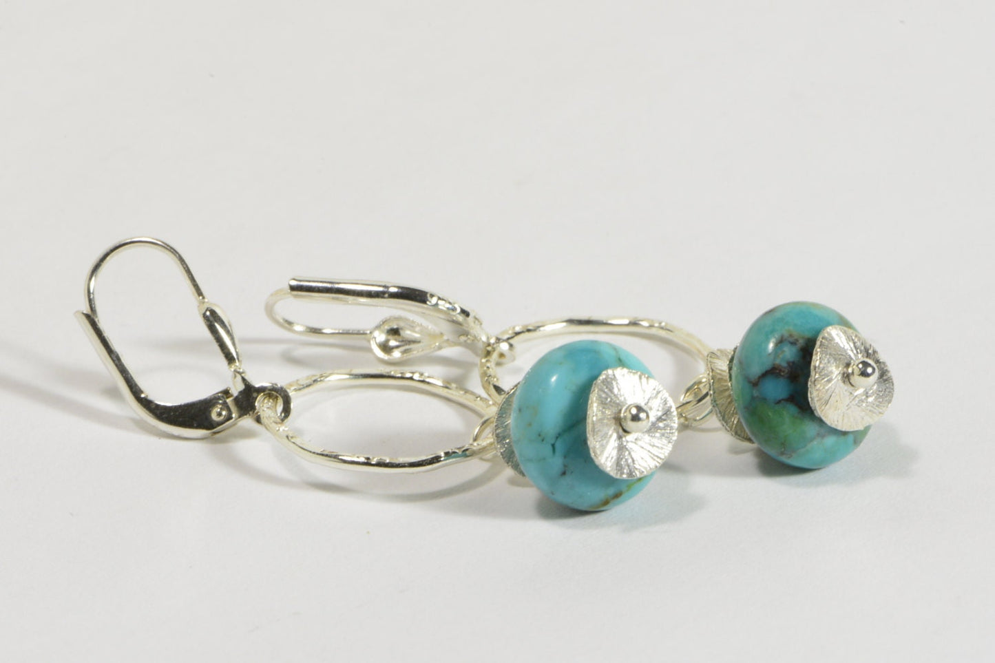 Nevada Turquoise Earrings, Handmade Sterling Silver Lever Backs