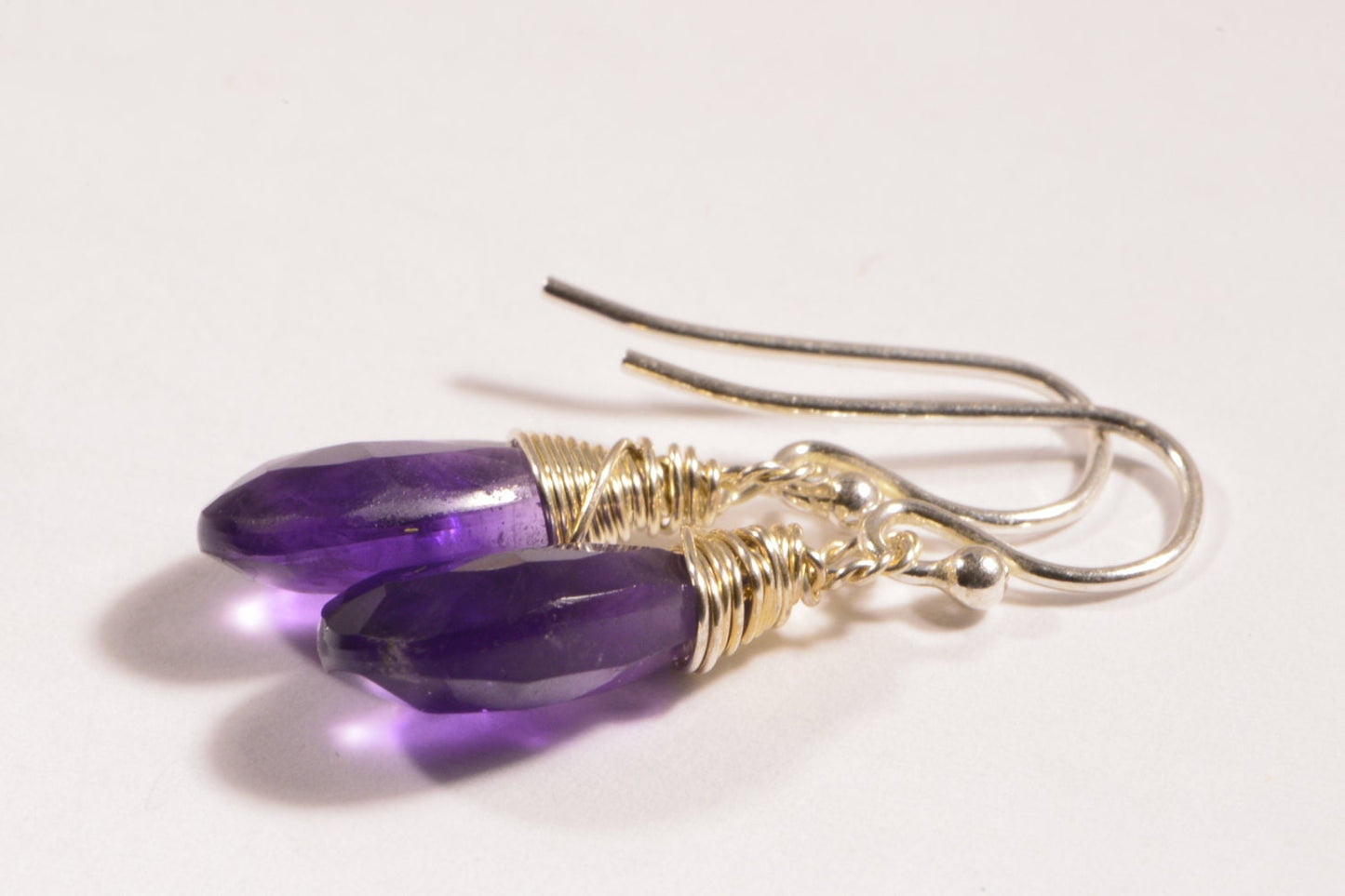 Handmade Amethyst Earrings, Sterling Silver Dangle Jewelry