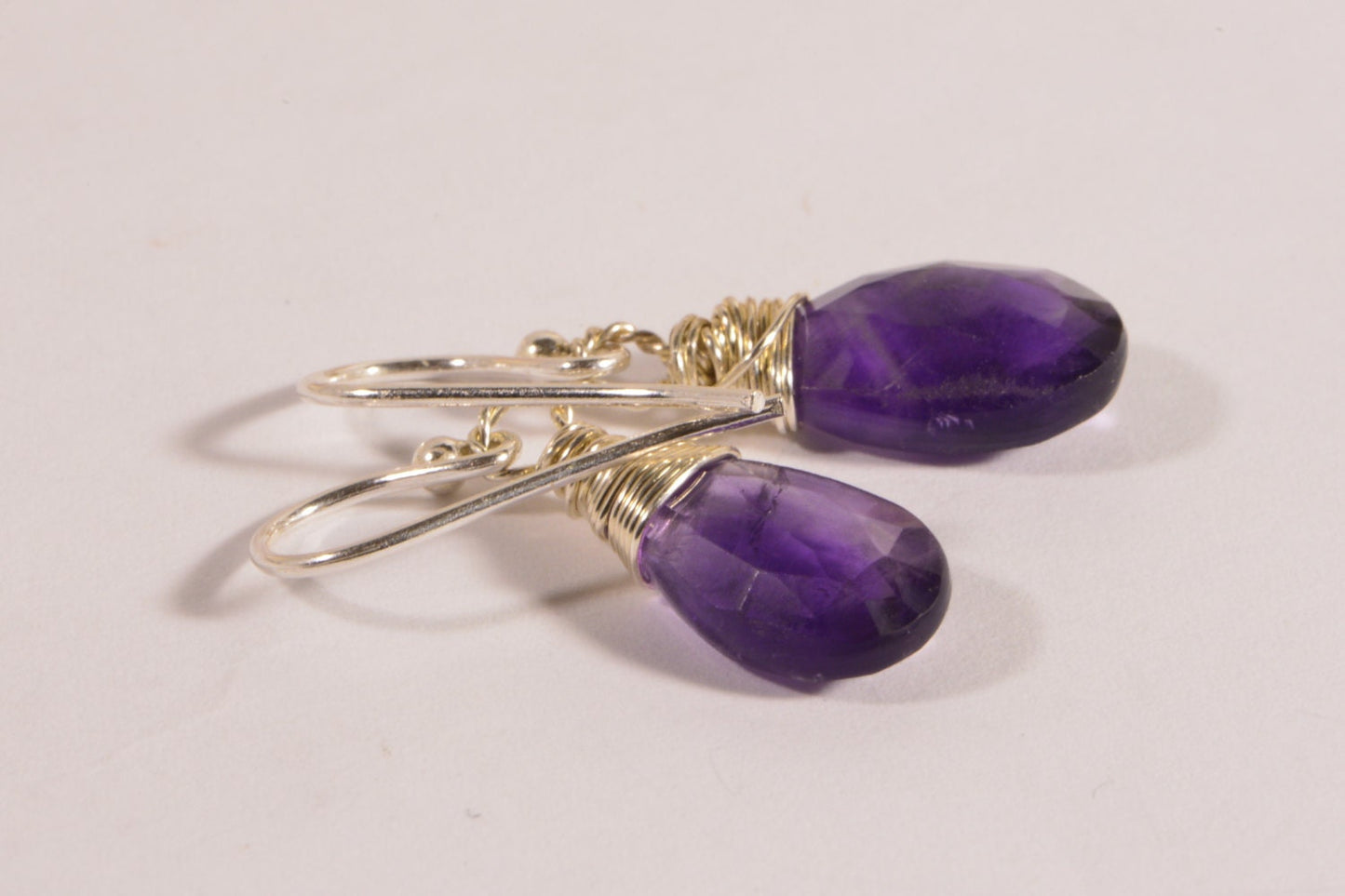 Handmade Amethyst Earrings, Sterling Silver Dangle Jewelry