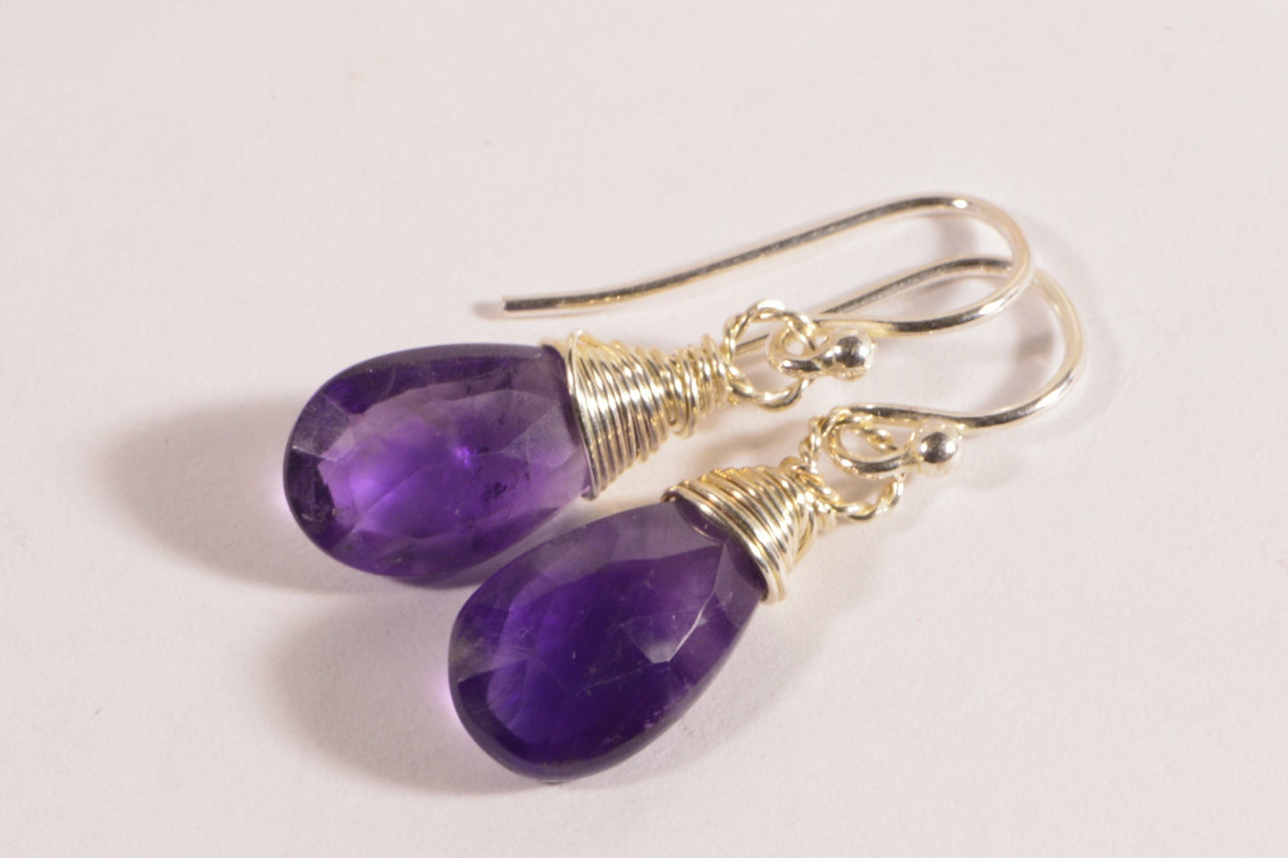 Handmade Amethyst Earrings, Sterling Silver Dangle Jewelry