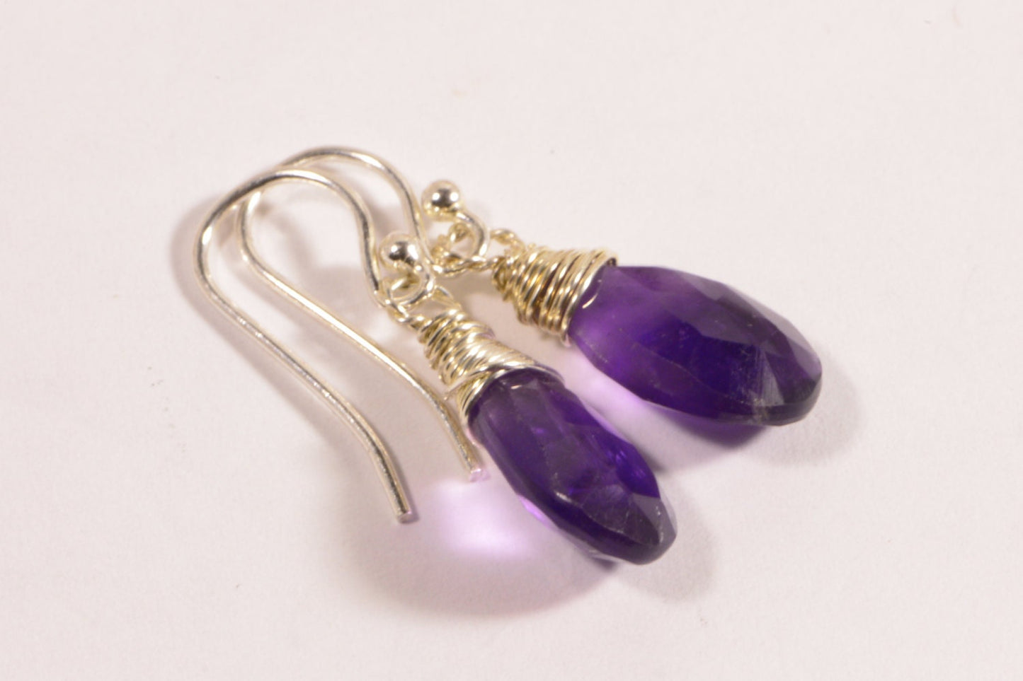 Handmade Amethyst Earrings, Sterling Silver Dangle Jewelry