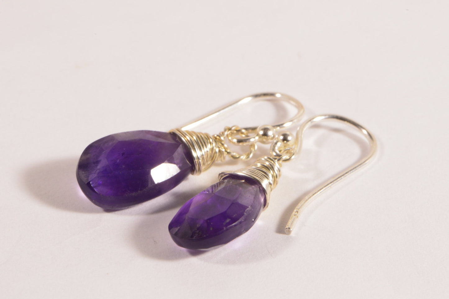 Handmade Amethyst Earrings, Sterling Silver Dangle Jewelry