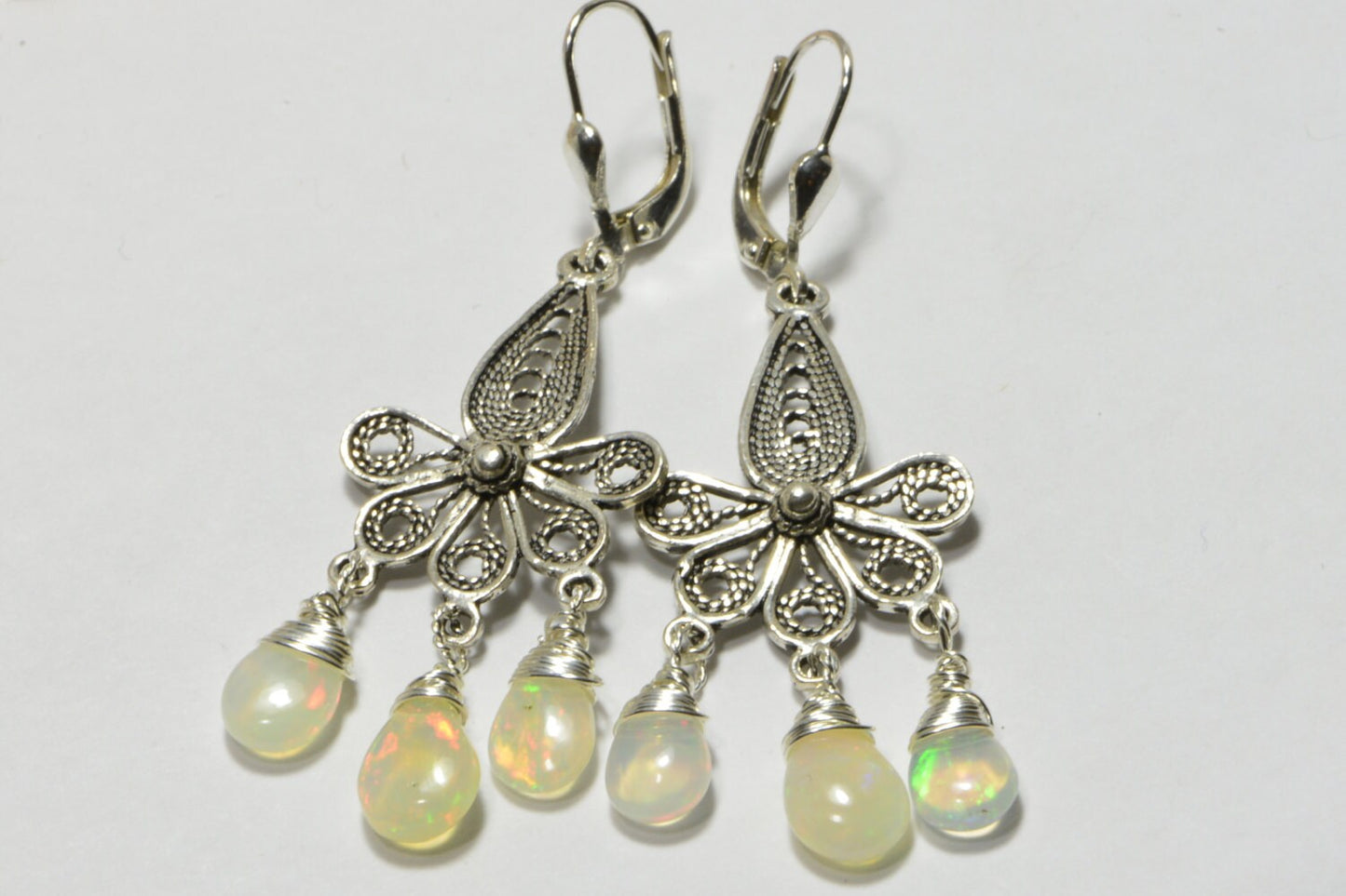 Ethiopian Welo Opal Sterling Silver Chandelier Earrings