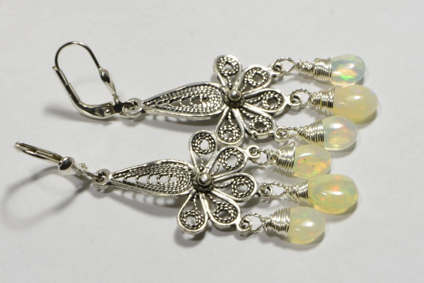 Ethiopian Welo Opal Sterling Silver Chandelier Earrings