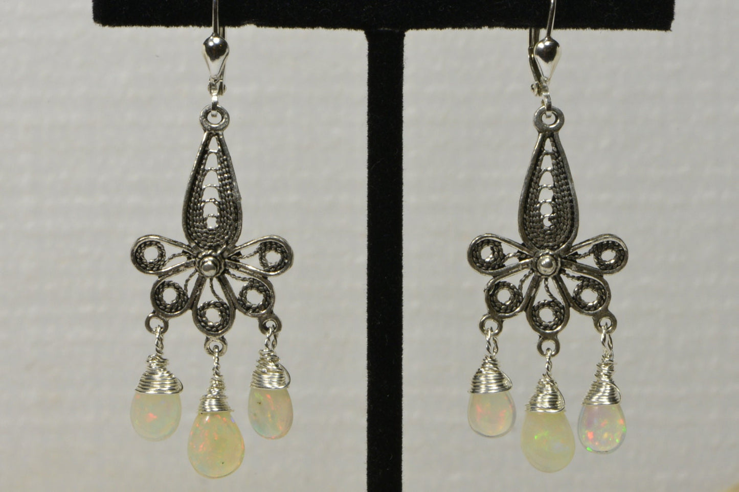 Ethiopian Welo Opal Sterling Silver Chandelier Earrings