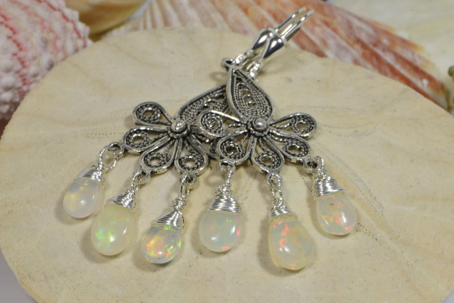 Ethiopian Welo Opal Sterling Silver Chandelier Earrings