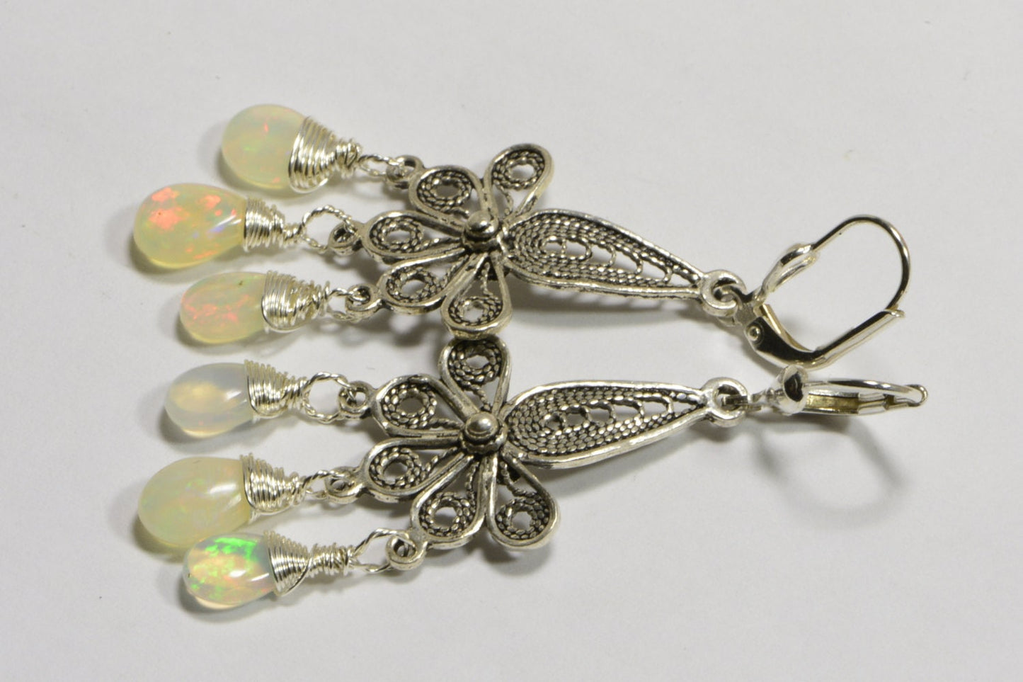 Ethiopian Welo Opal Sterling Silver Chandelier Earrings