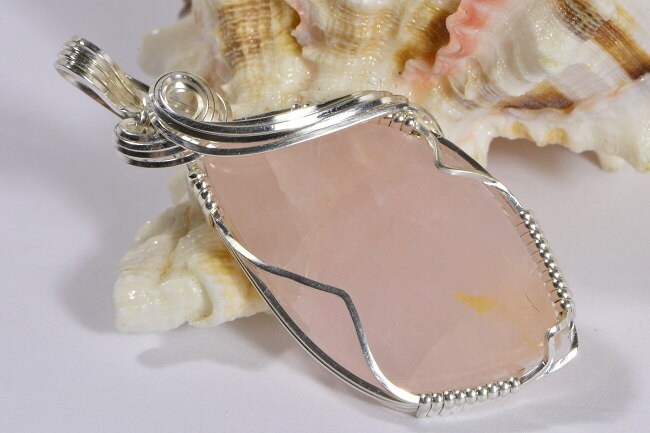 Rose Quartz Pendant Wire Wrapped Sterling Silver Pink Quartz Necklace Birthstone April