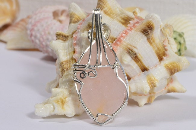 Rose Quartz Pendant Wire Wrapped Sterling Silver Pink Quartz Necklace Birthstone April